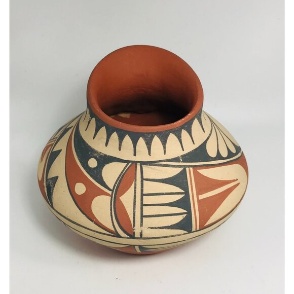 Signed Jemez Pottery Water Jar Artist A. Mora Native American Pot Red Black 4.5" - Picture 3 of 9